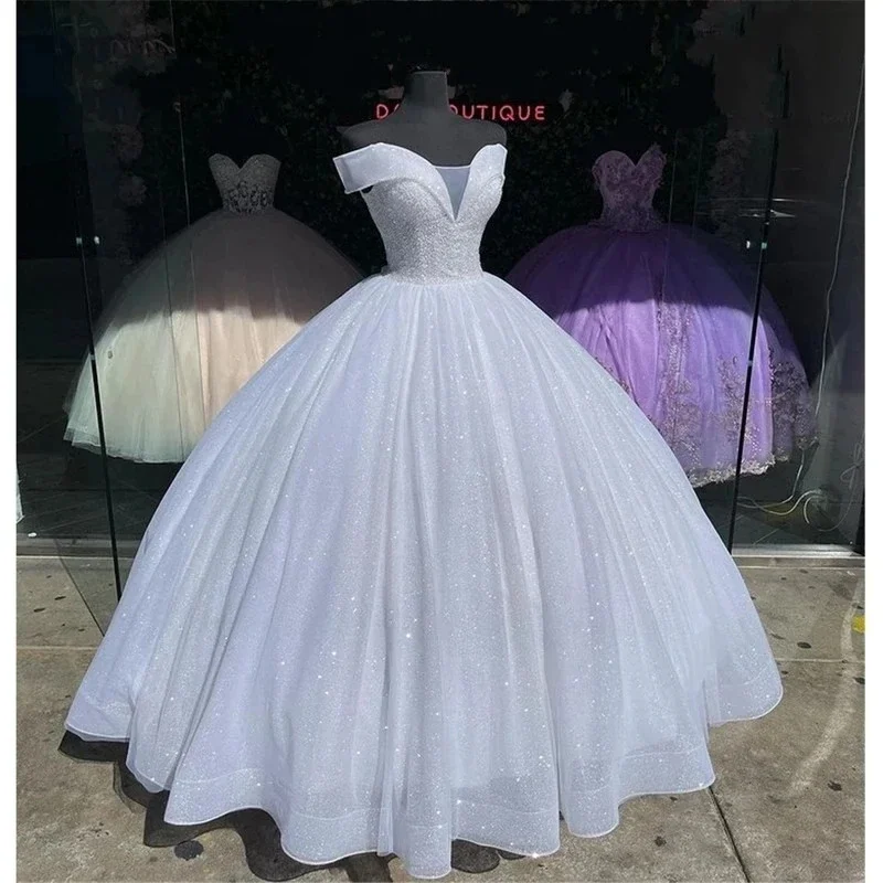 stylish party dressesOff-Shoulder Quinceanera Dresses Vestidos De 15 Anos Sparkly Beaded Skirt Glitter Birthday Princess Party Gowns HOT