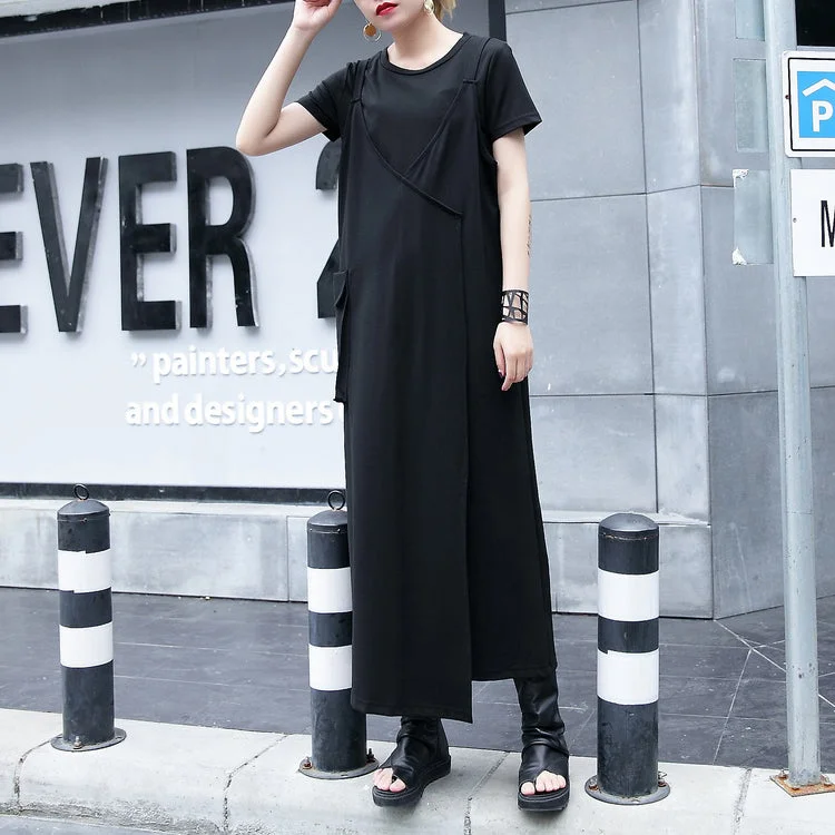 maxi dresses for all seasons and occasionsbaggy black natural cotton dress trendy plus size casual dress vintage one side long hem sleeveless cotton clothing dress