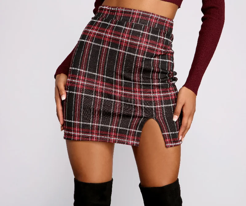 women's midi skirtsMoment In Plaid High Waist Mini Skirt