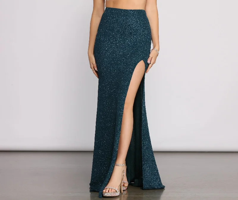 women's evening skirtsUnder The Sea High Slit Glitter Maxi Skirt