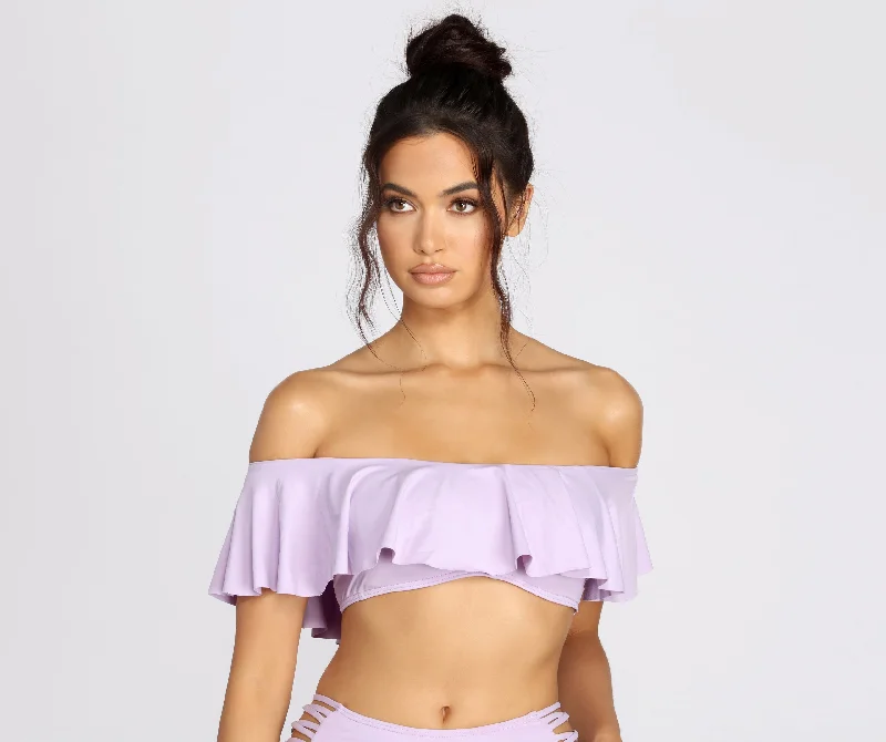 Matching Swimwear Set FemaleFlirty Flounce Off The Shoulder Swim Top