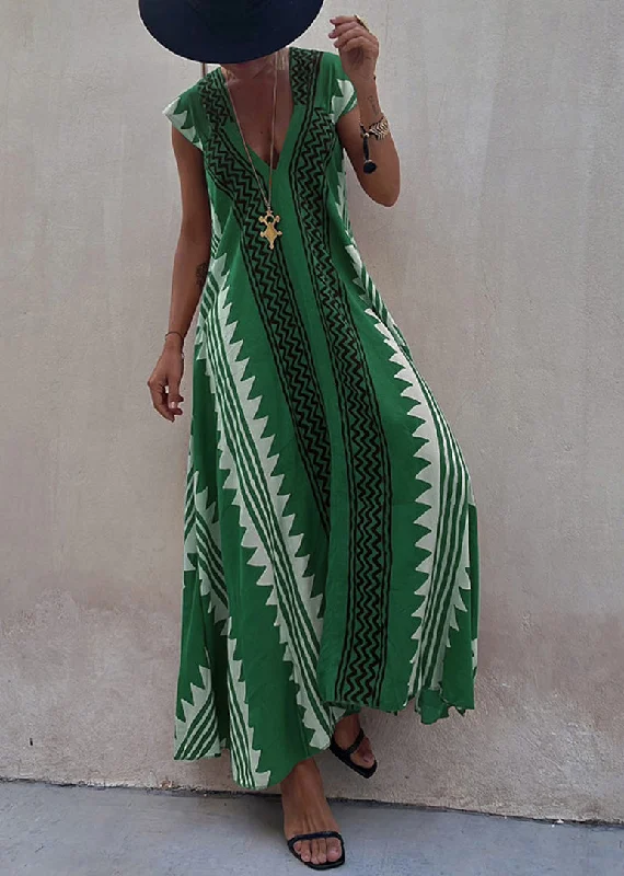 maxi dresses with mermaid silhouettesGreen Print Chiffon Long Dress Asymmetrical Summer