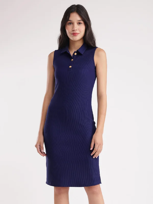 affordable bodycon dressesBodycon Knitted Dress - Navy Blue