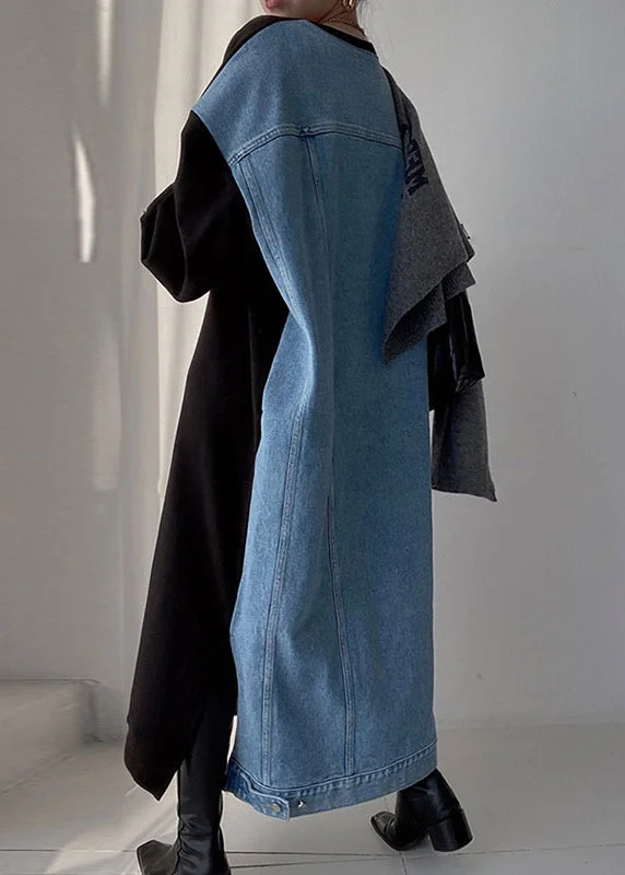 maxi dresses with low necklinesNatural Black Oversized Patchwork Denim Long Dresses Spring