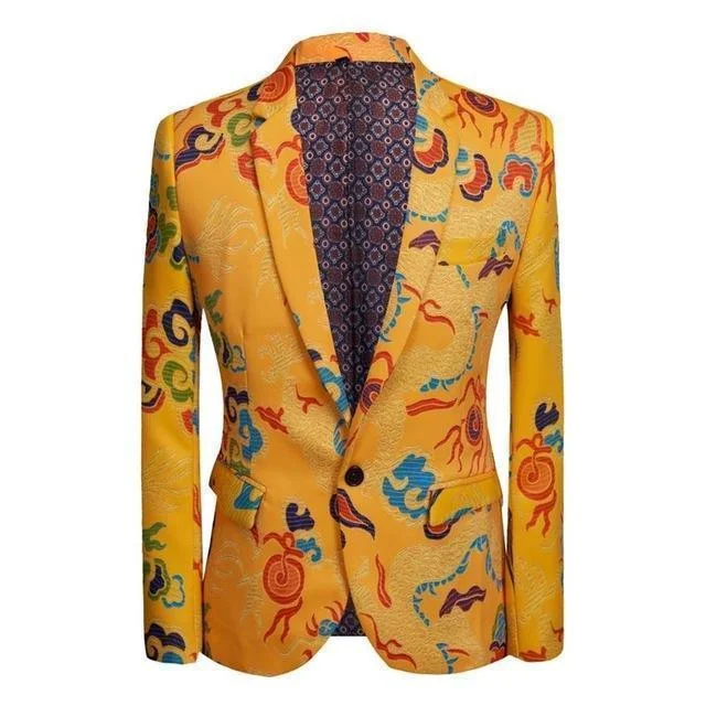 off-the-shoulder party dressesMen's Blazer Printed Casual Party Blazer Slim Fit Yellow