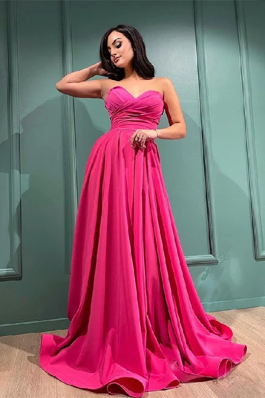 lace-up party dressesStunning Fuchsia Sweetheart Long Evening Dress With Split