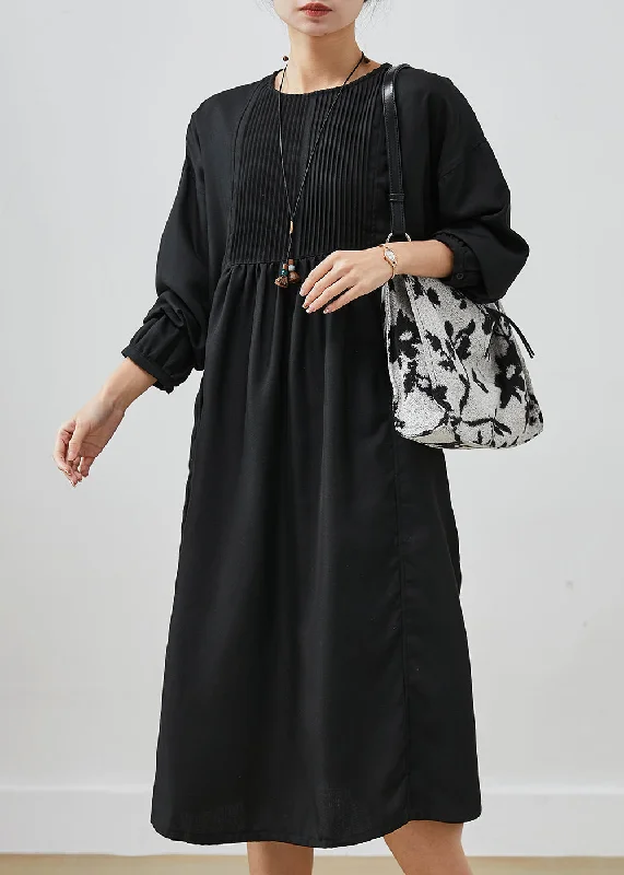 maxi dresses for date nightsCasual Black Oversized Wrinkled Cotton Long Dress Spring