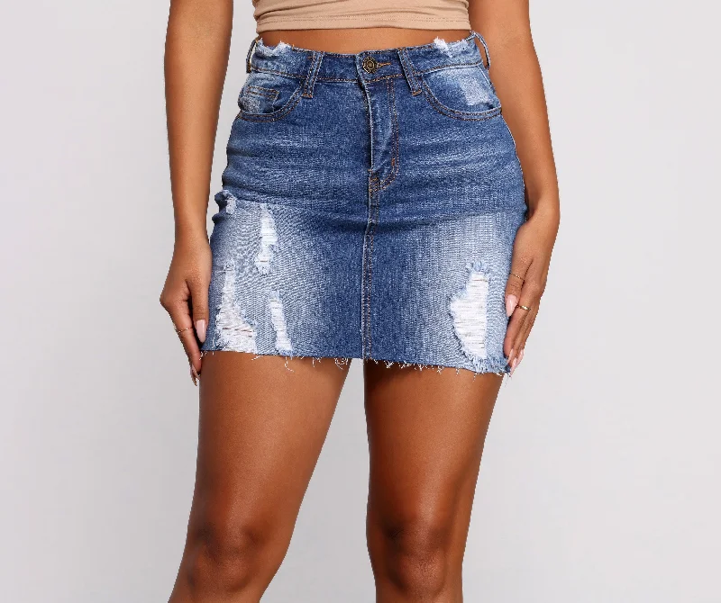 women's cotton skirtsDistressed To Impress Denim Mini Skirt