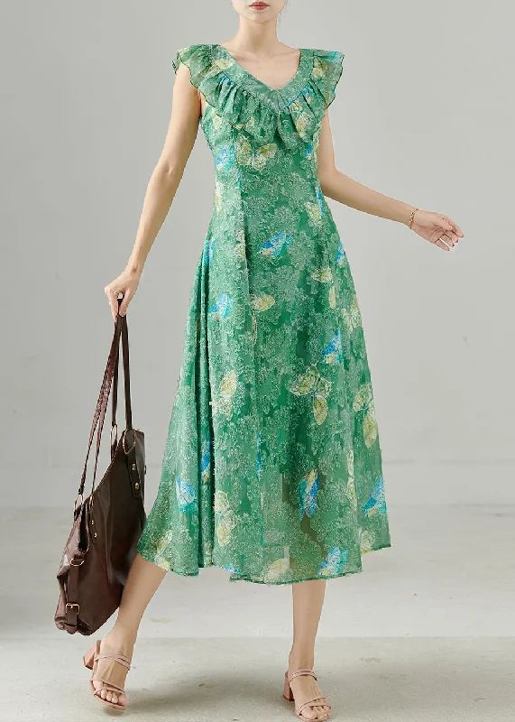 maxi dresses under $50Unique Green Ruffled Butterfly Silk Long Dress Summer