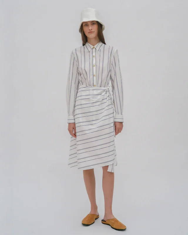 ASYMMETRIC APRON SHIRT - WIDE STRIPE COTTON POPLIN