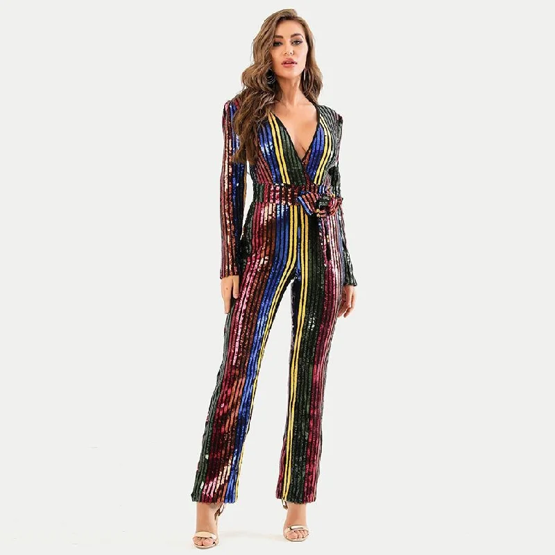 ruffle party dressesV-Neck Sequins Party Jumpsuits For Women