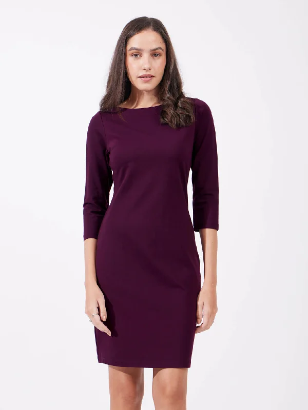 bodycon dresses for clubbingBoat Neck Bodycon Dress - Maroon