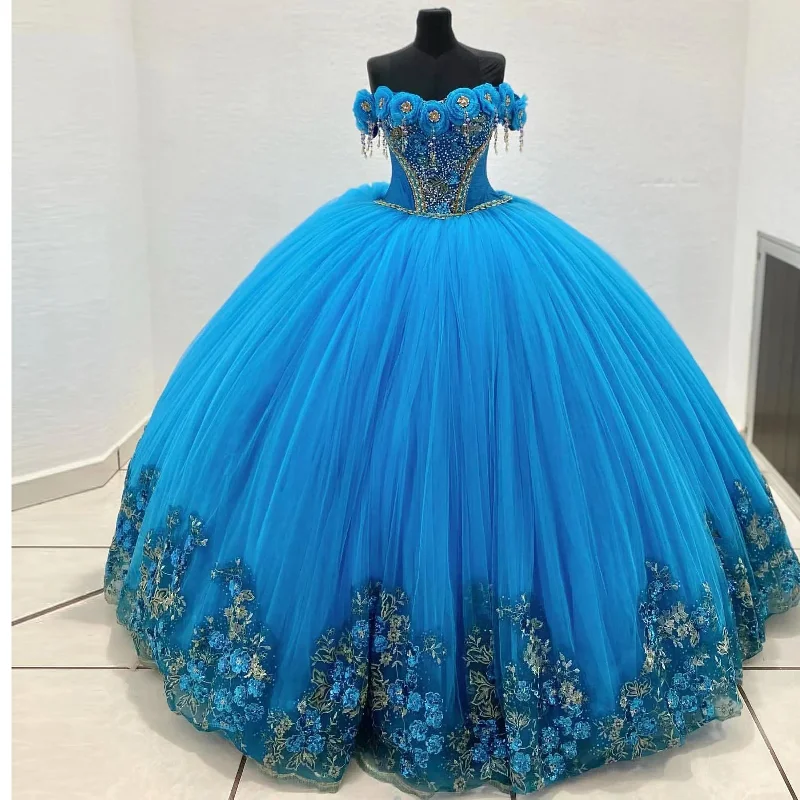 lightweight party dressesNew Quinceanera Dresses Ball Gown Sweet 16 Years Beading 3D Flowers Appliques Tassel Graduation Party Prom Gowns Robes De Soirée