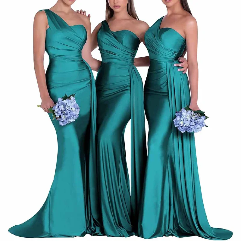 bodycon dresses for date nightsOne Shoulder Satin Bridesmaid Dresses Mermaid Prom Dresses Bodycon Wedding Dresses Evening Gowns