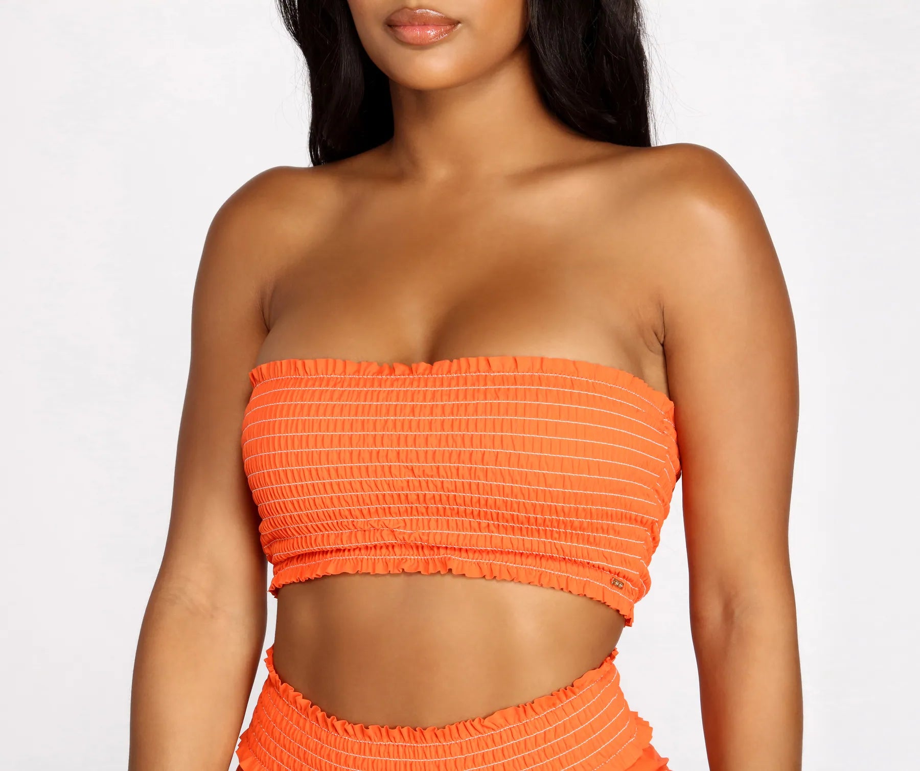 Relaxed Pants FemaleOceanside Forever Smocked Coral Bandeau Swim Top