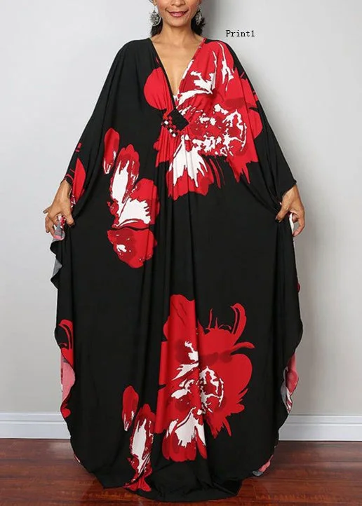 maxi dresses for layeringPlus Size V Neck Print Cotton Long Robe Dress Summer