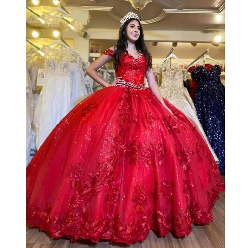 comfortable party dressesNew Red Quinceanera Dresses Sequined Beading Appliques Sweetheart Luxury Formal Party Princess Ball Gowns Vestidos De 15 Años