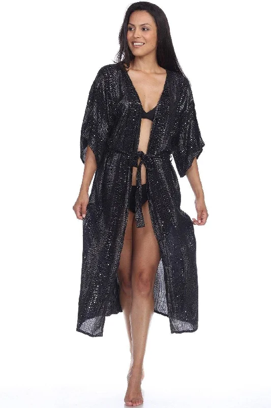 Scoop-Neck Female SwimwearKimono Cover Up for Bikini Swimsuit Casual Bohemian Summer Fashion Lurex Dress