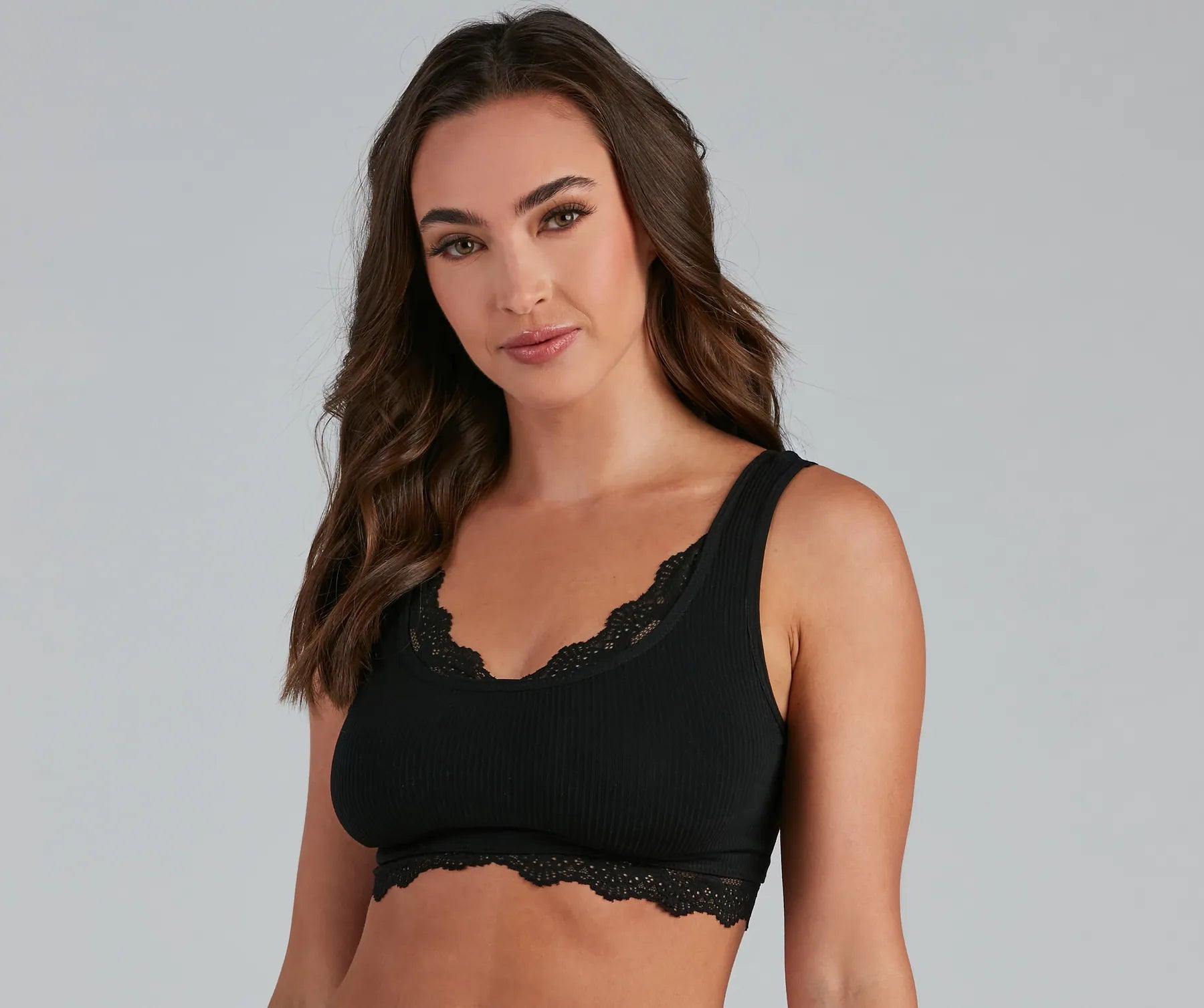 Wireless Sports BrasFlirty Lace Trim Scoop Neck Bralette