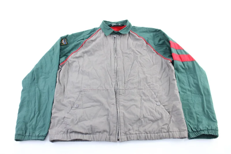 90’s Women's Polo by Ralph Lauren Grey, Green, & Red Zip Up Jacket