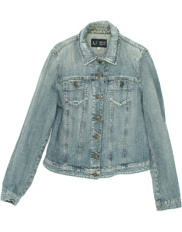 ARMANI JEANS Womens Crop Denim Jacket UK 16 Large Blue