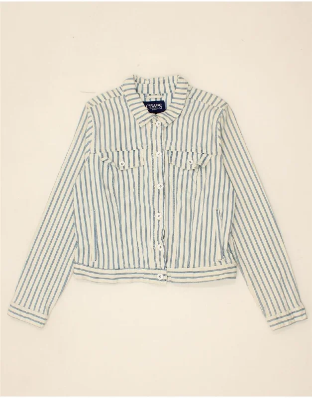 CHAPS Womens Crop Denim Jacket UK 14 Medium Blue Striped Cotton