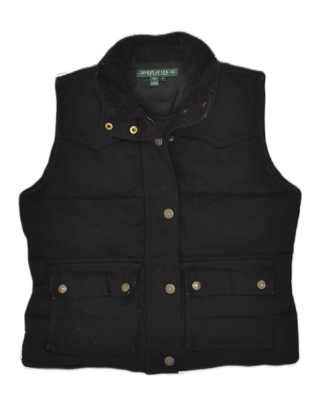 POLO RALPH LAUREN Womens Gilet UK 14 Medium Black Cotton