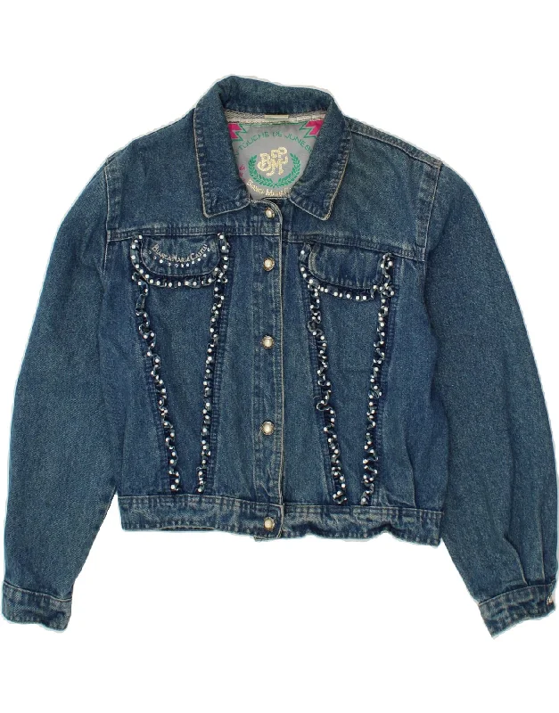 VINTAGE Womens Denim Jacket UK 14 Medium Blue Cotton