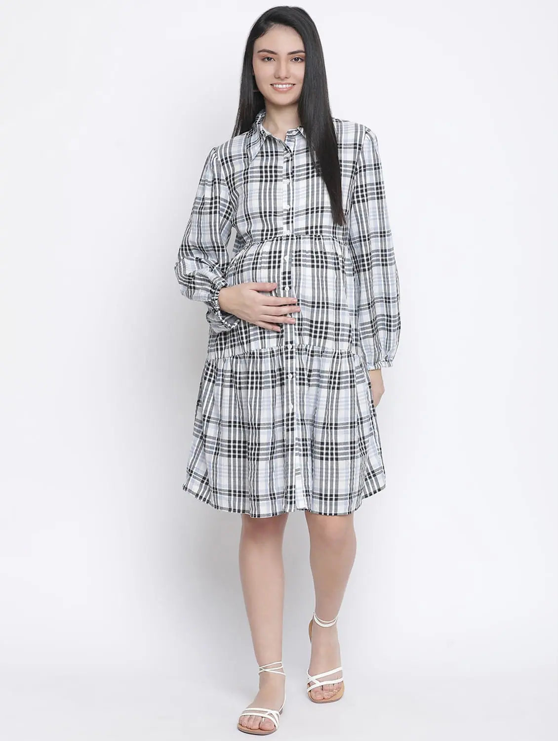 Elation Checker Print Maternity Dress