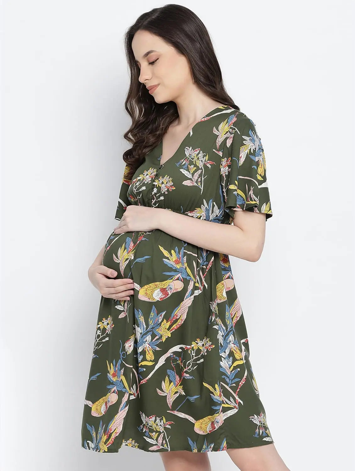 Emerland Green Printed Maternity Dress