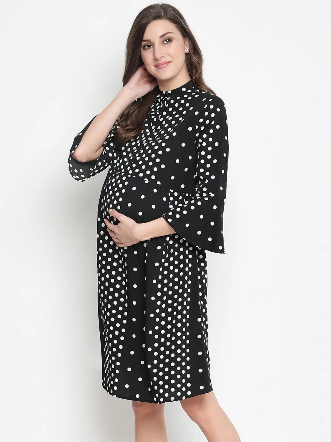 Oxolloxo Prime Black Dot Print Elegant Flared Maternity Dress