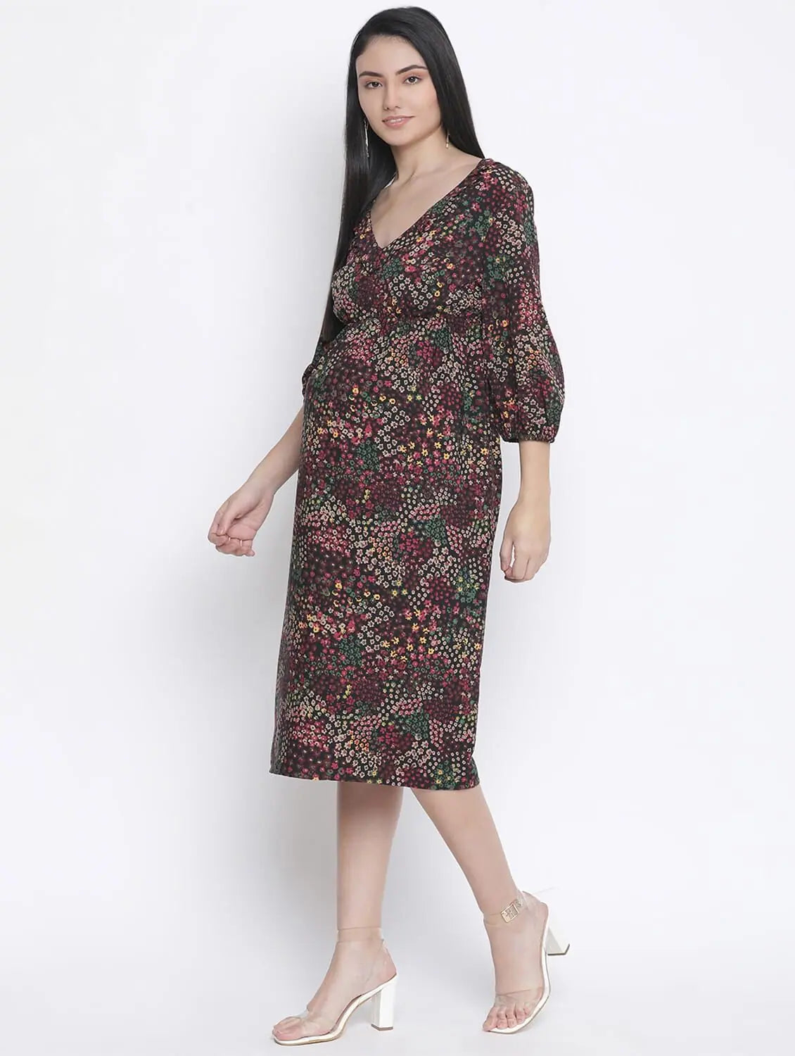 Tenor Floral Print Multicolor Maternity Dress