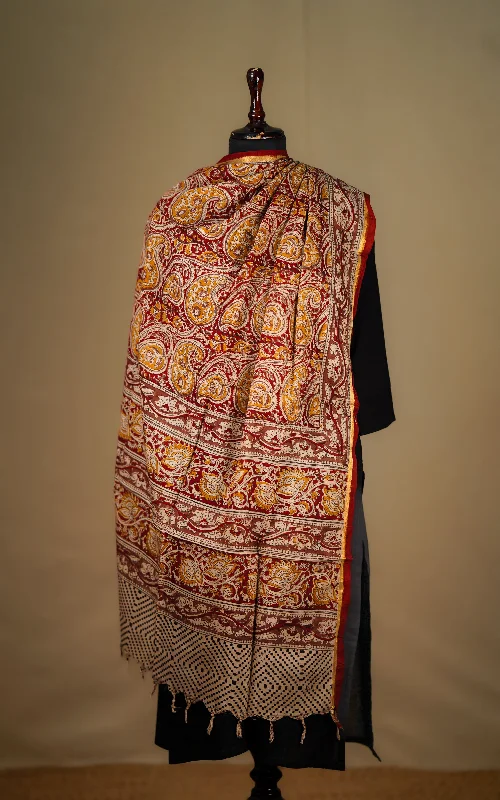 Art Silk Hand Blocked Kalamkari Dupatta 129IOS19